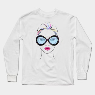 Fashionable woman in big colored sunglasses Long Sleeve T-Shirt